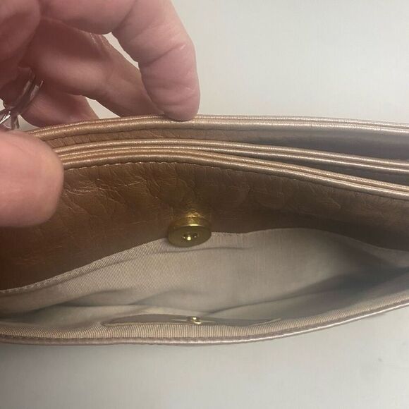 SAS Pebbled Metallic Tan Crossbody Shoulder Bag 10X3X7 Made in USA - Picture 13 of 15